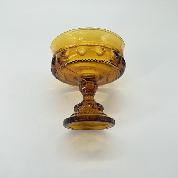 Vintage Amber Indiana Glass Thumbprint Carnival Crown Compote Candy Dish - Picture 8 of 10